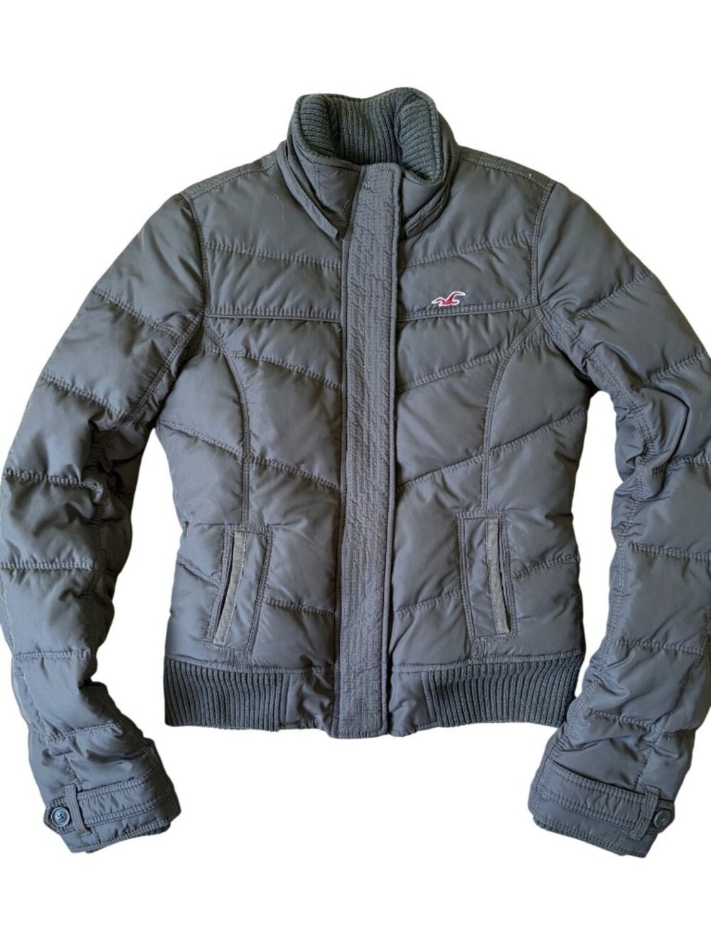 Hollister VTG Y2K Quilted Puffer Down Jacket Womens S Brown Gray Bella Swan